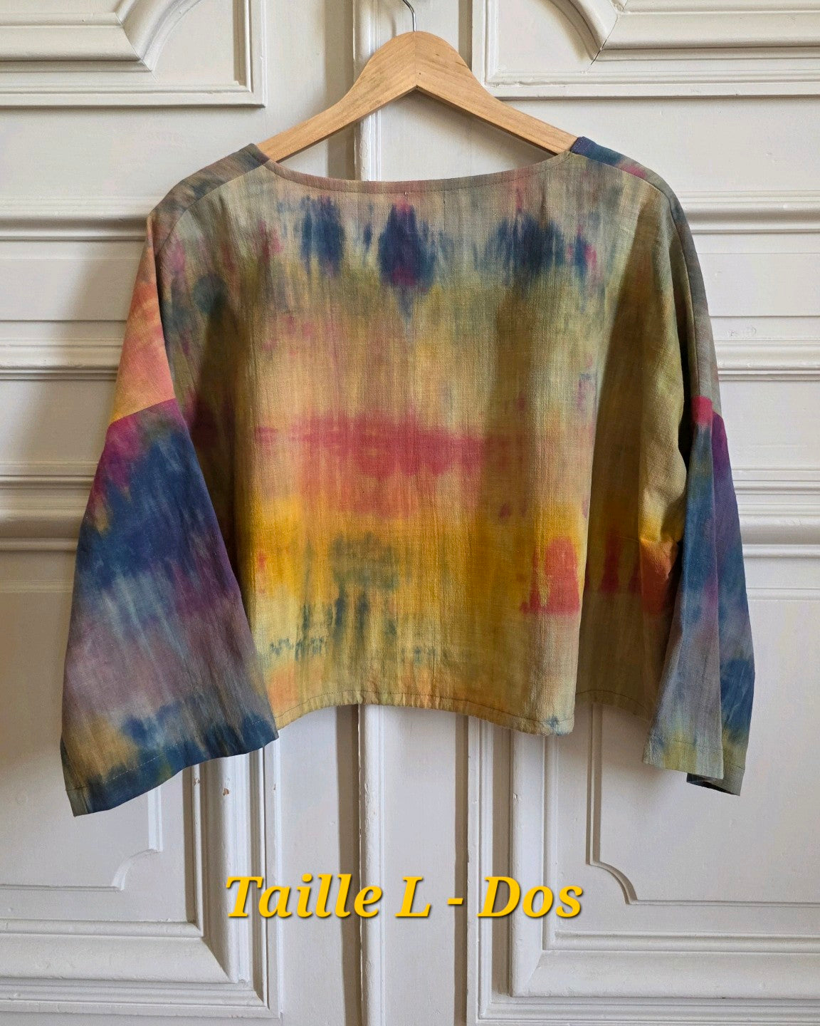Dos de la blouse Patines en lin coton tie & dye, taille L.