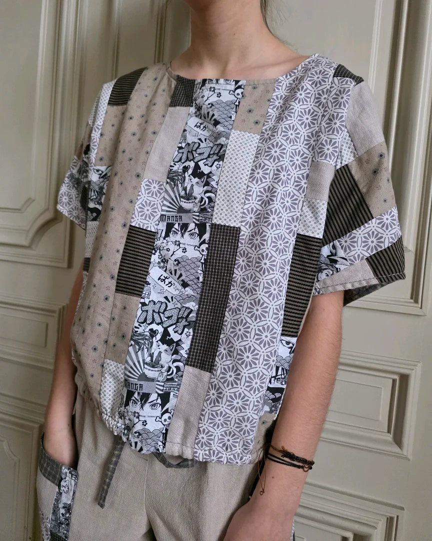 Blouse réversible femme en coton patchwork – portée – Variations Ma Opus I