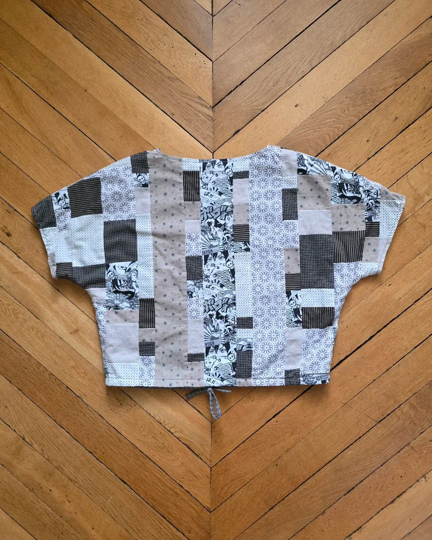 Blouse réversible femme en coton patchwork – vue à plat