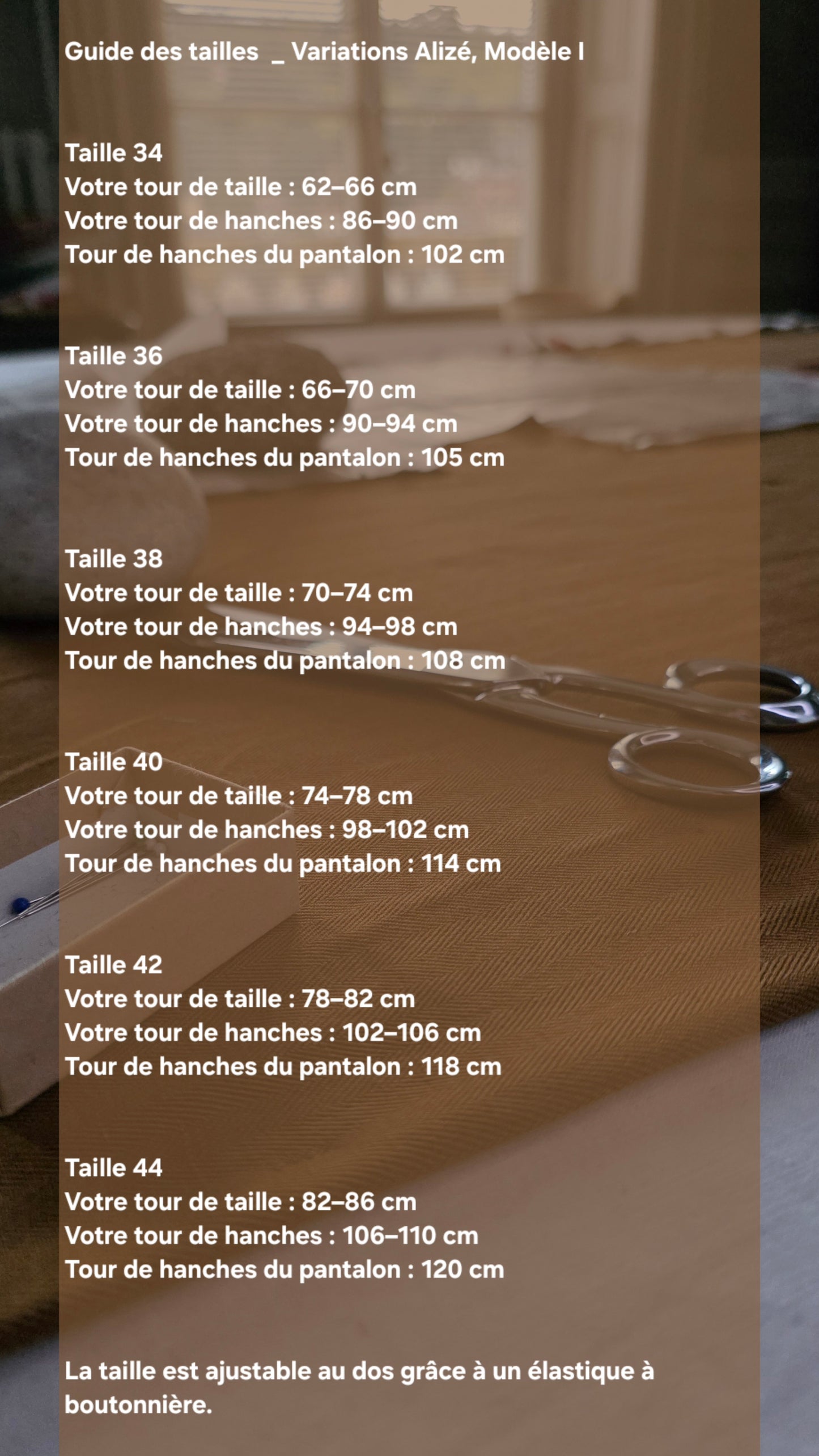 guide des tailles pantalon lin coton variations alize modele 1