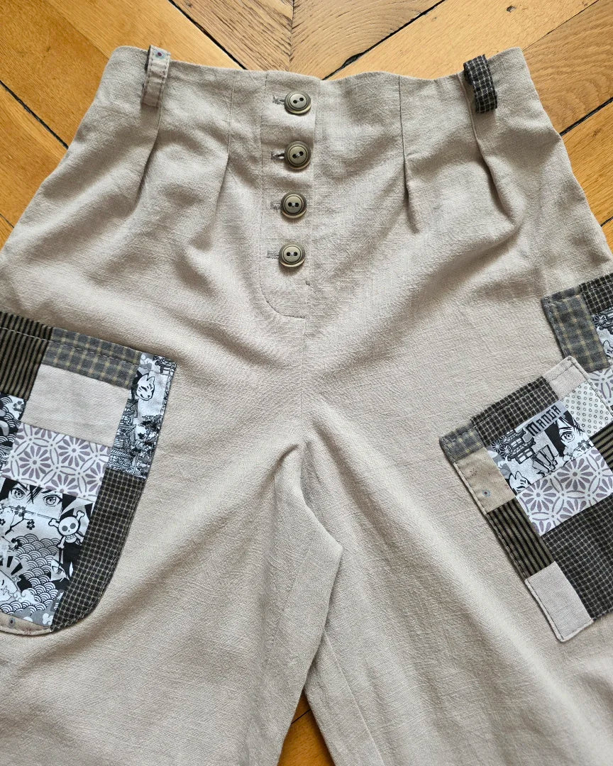 Pantalon femme en lin – vue à plat – pièce unique