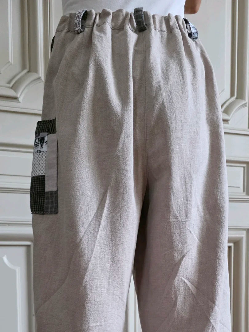 Dos porté du pantalon femme en lin – taille ajustable par élastique