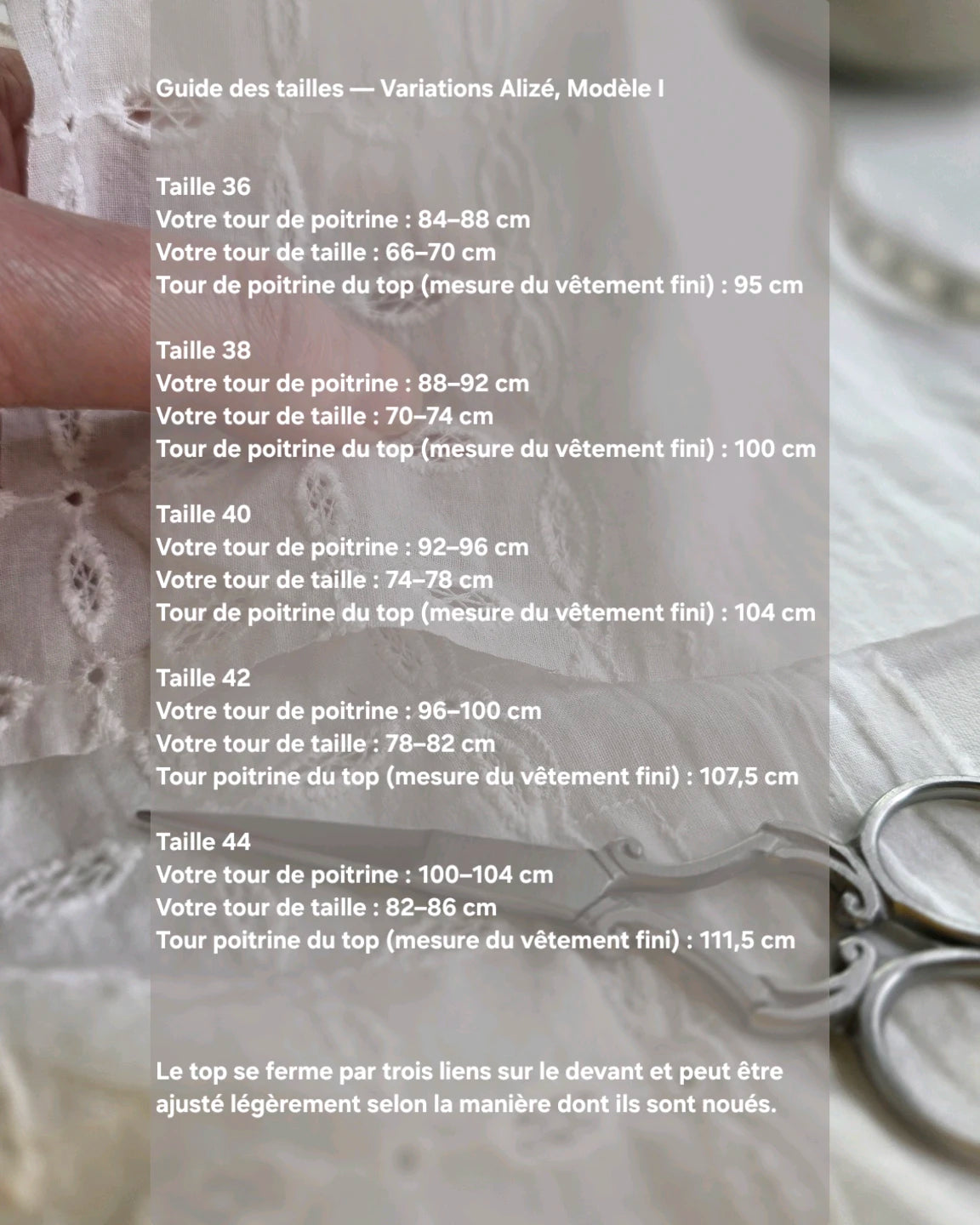guide des tailles top broderie anglaise coton variations alize modele 1