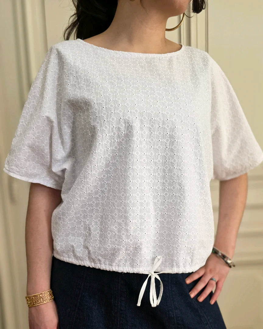 maxi top broderie anglaise femme blanc coupe ample coton fabrication artisanale A la Mode du Temps Perdu