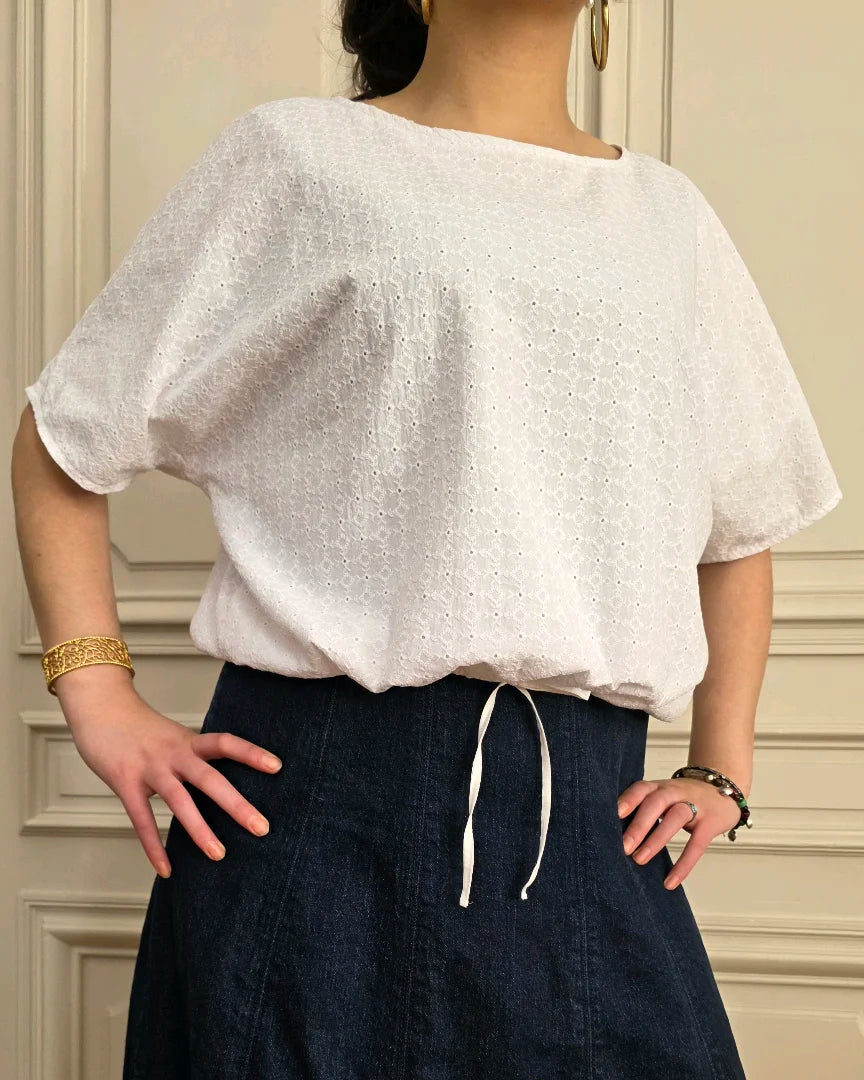 top blanc manches chauve souris femme coupe ample été