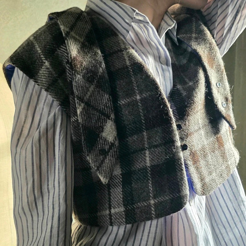 bolero pris en harris tweed femme porte coupe courte au dessus de la taille tartan  a la mode du temps perdu