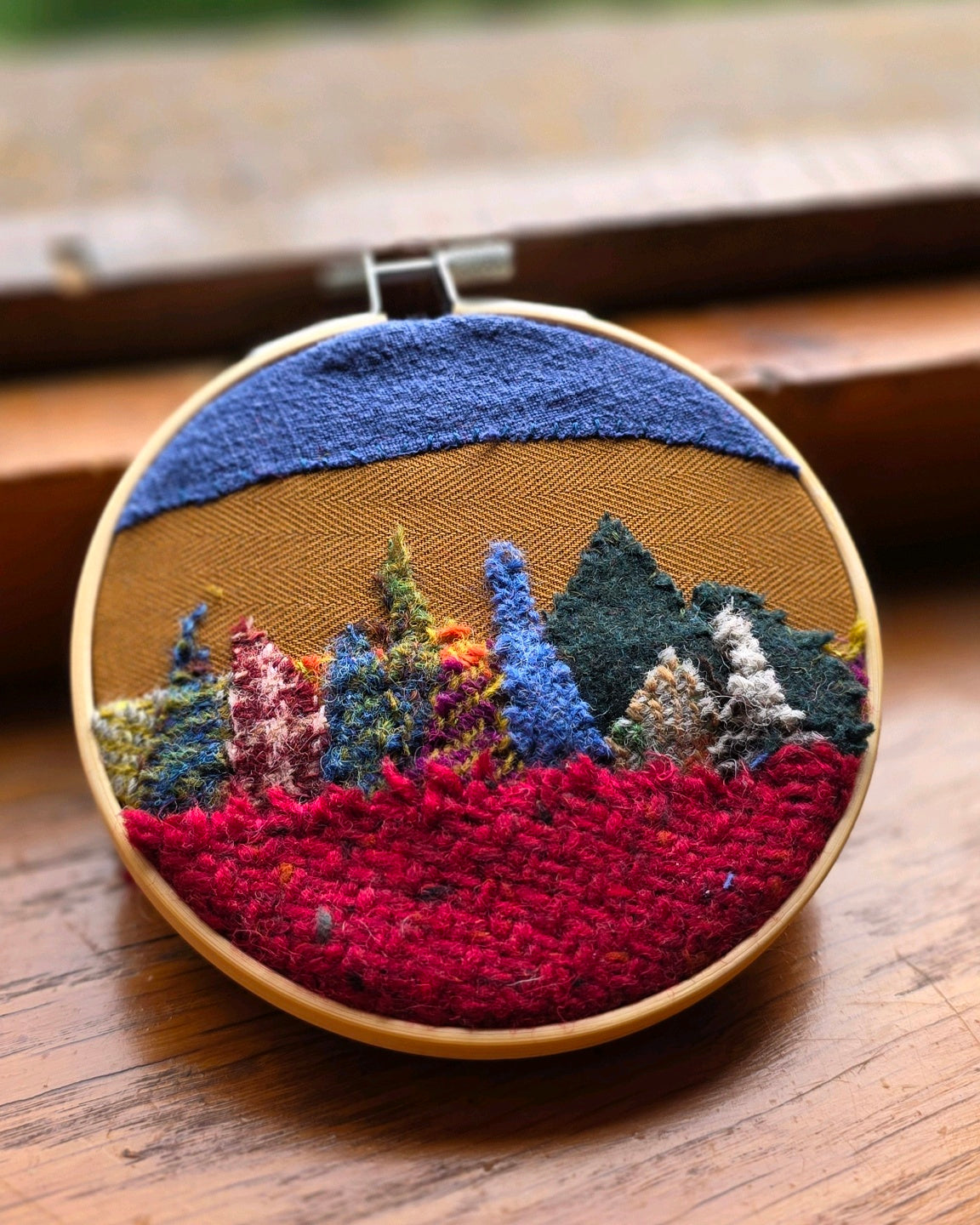 Tableau textile fait main en Harris Tweed, tweed irlandais et lin-coton, pièce unique