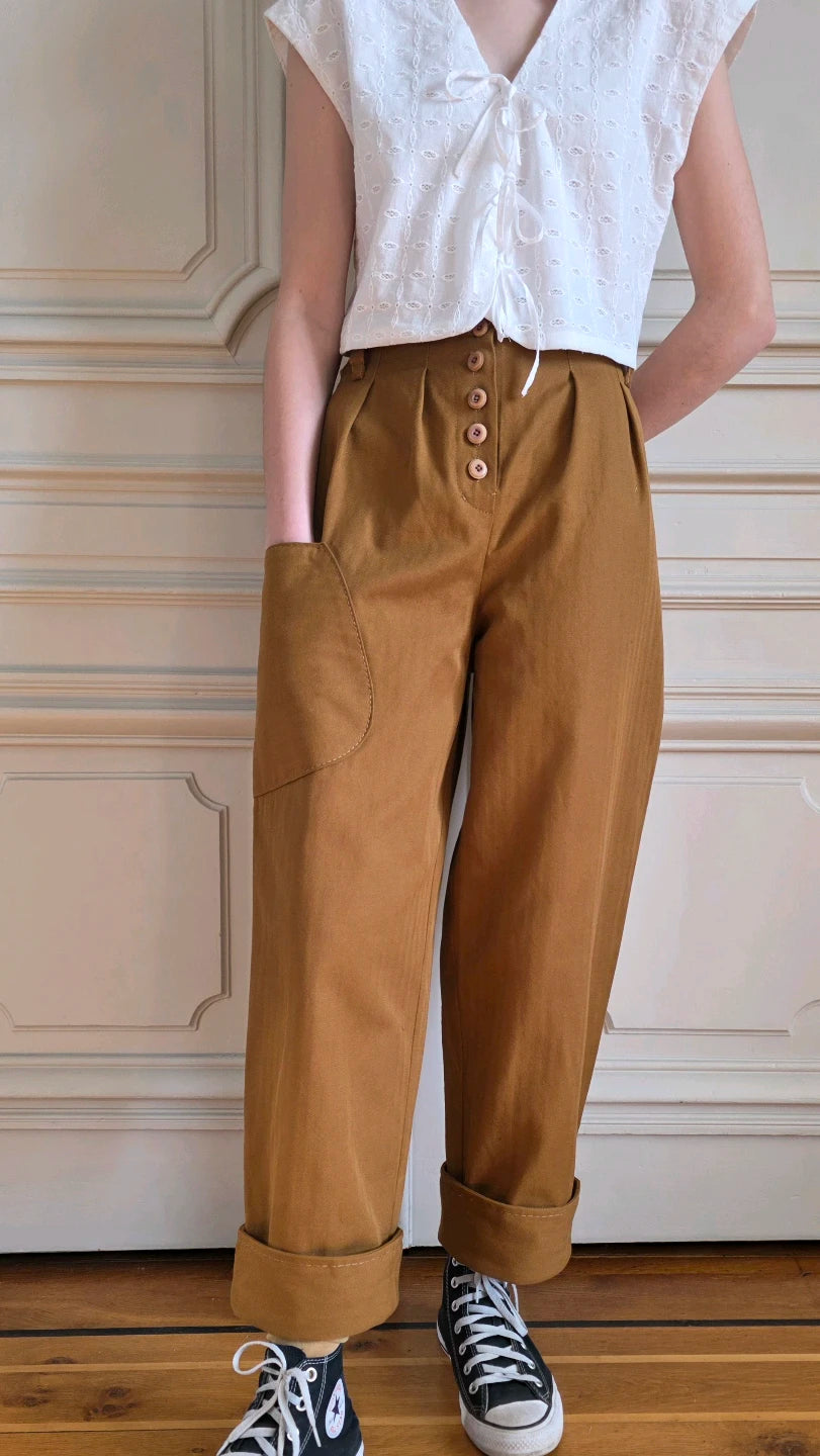 pantalon lin coton taille haute variations alize modele 1 porte de face