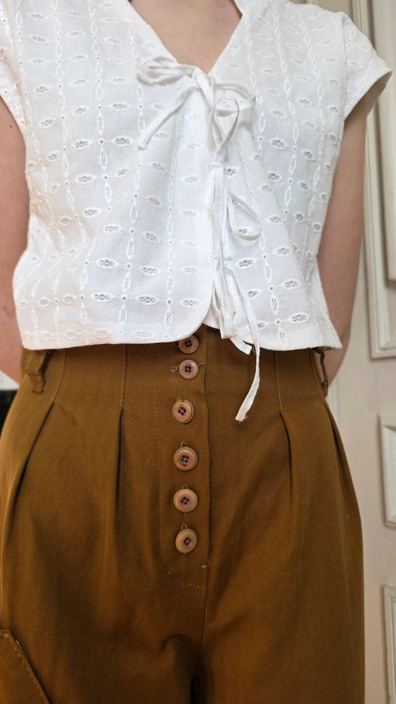 detail plis pantalon taille haute lin coton variations alize