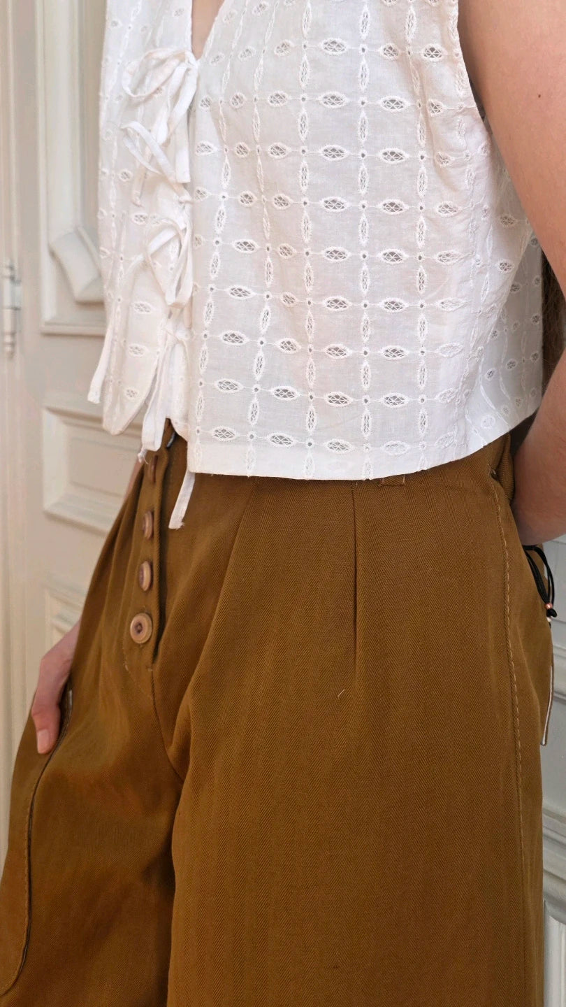 pantalon lin coton taille haute et top broderie anglaise variations alize modele 1 portes