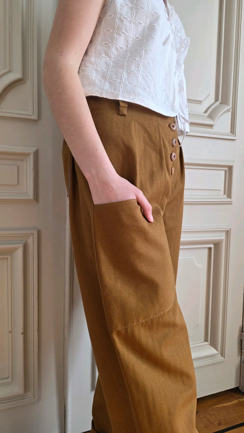 detail poche dans atelier a la mode du temps perdu pantalon lin coton taille haute variations alize modele 1 porte