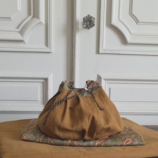 sac bourse coton lin paisley fait main chaine metal motif cachemire doublure imprimee demonstration contenance