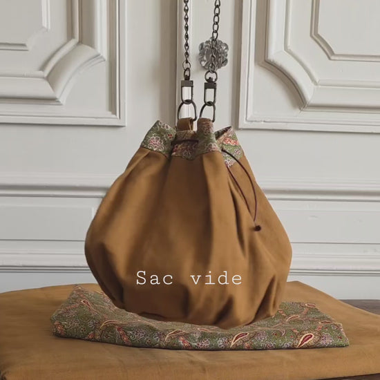 sac bourse coton lin paisley fait main chaine metal motif cachemire doublure imprimee demonstration volume sac vide