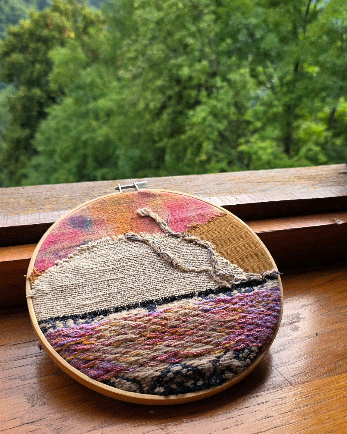 Tableau textile en patchwork Échappée n°1 avec chutes de tweed Mahlia Kent 