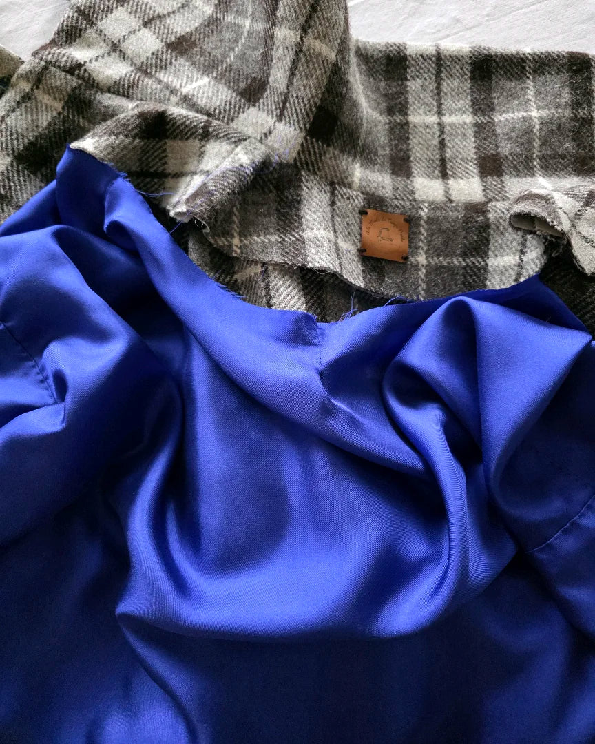 veste luba en construction detail doublure soie bleue gots et harris tweed atelier